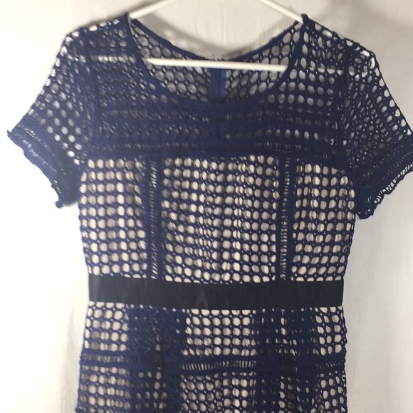 Blush Navy Fishnet Short Sleeve Dress Size M NWT - Picture 2 of 9